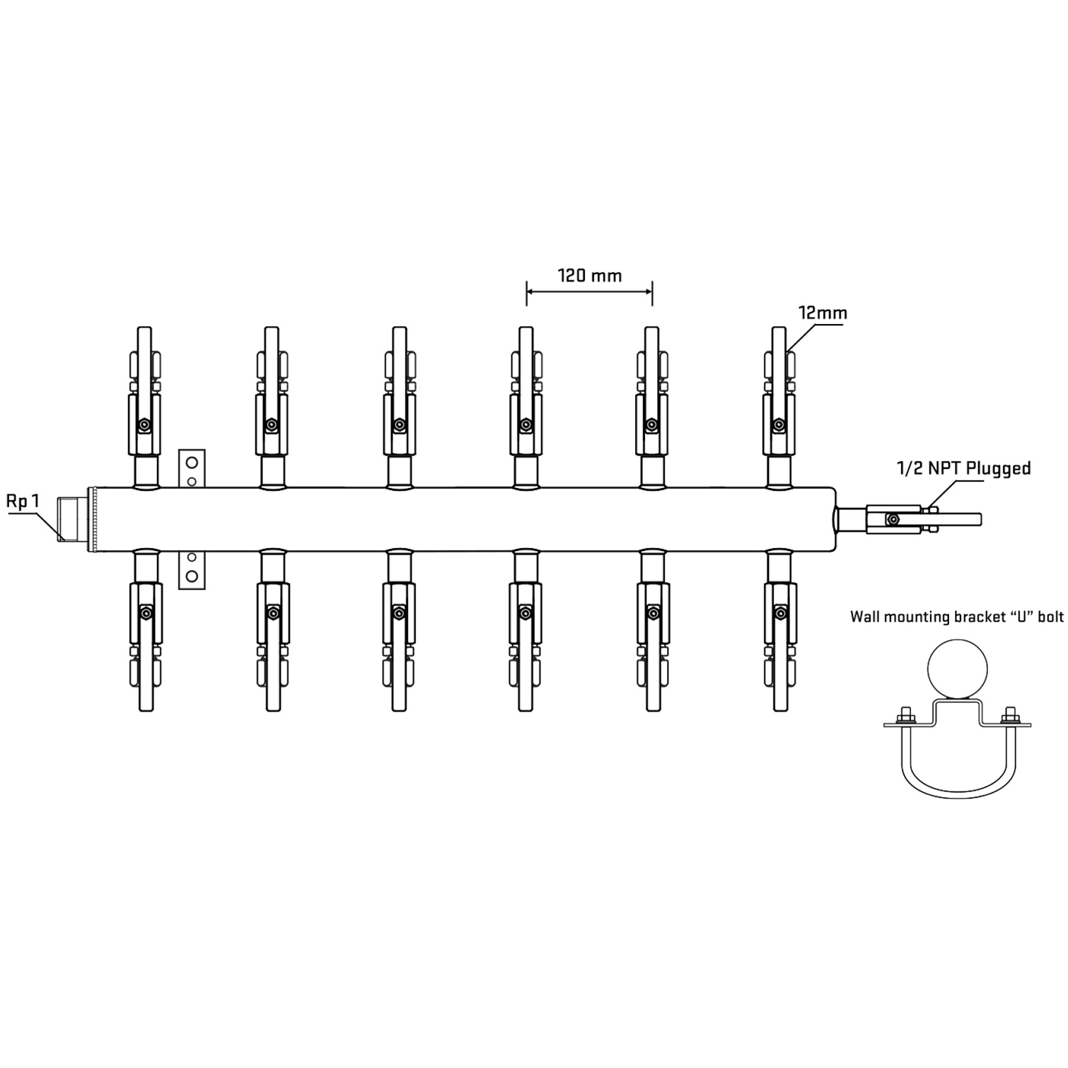 M512B100711 Manifolds Stainless Steel Double Sided